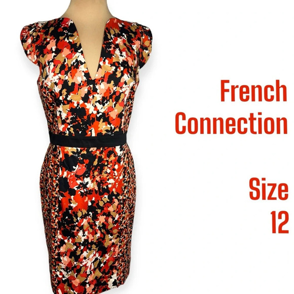 French Connection size 12 multicolor abstract floral fitted sheath dress - Picture 1 of 9